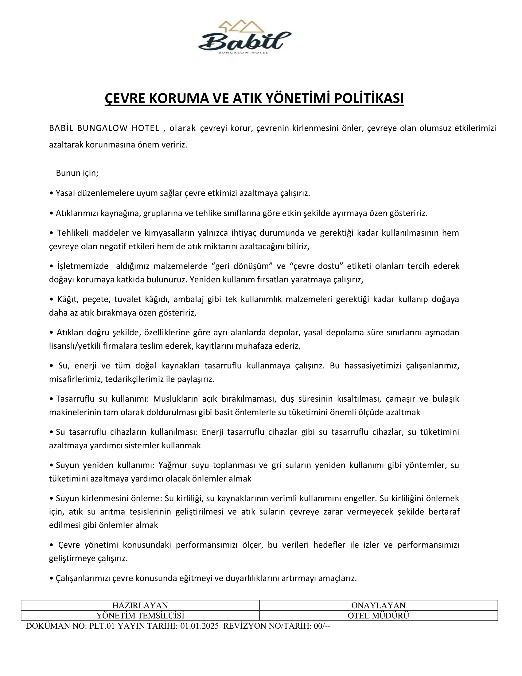 PLT.01 CEVRE KORUMA VE ATIK YONETIMI POLITIKASI