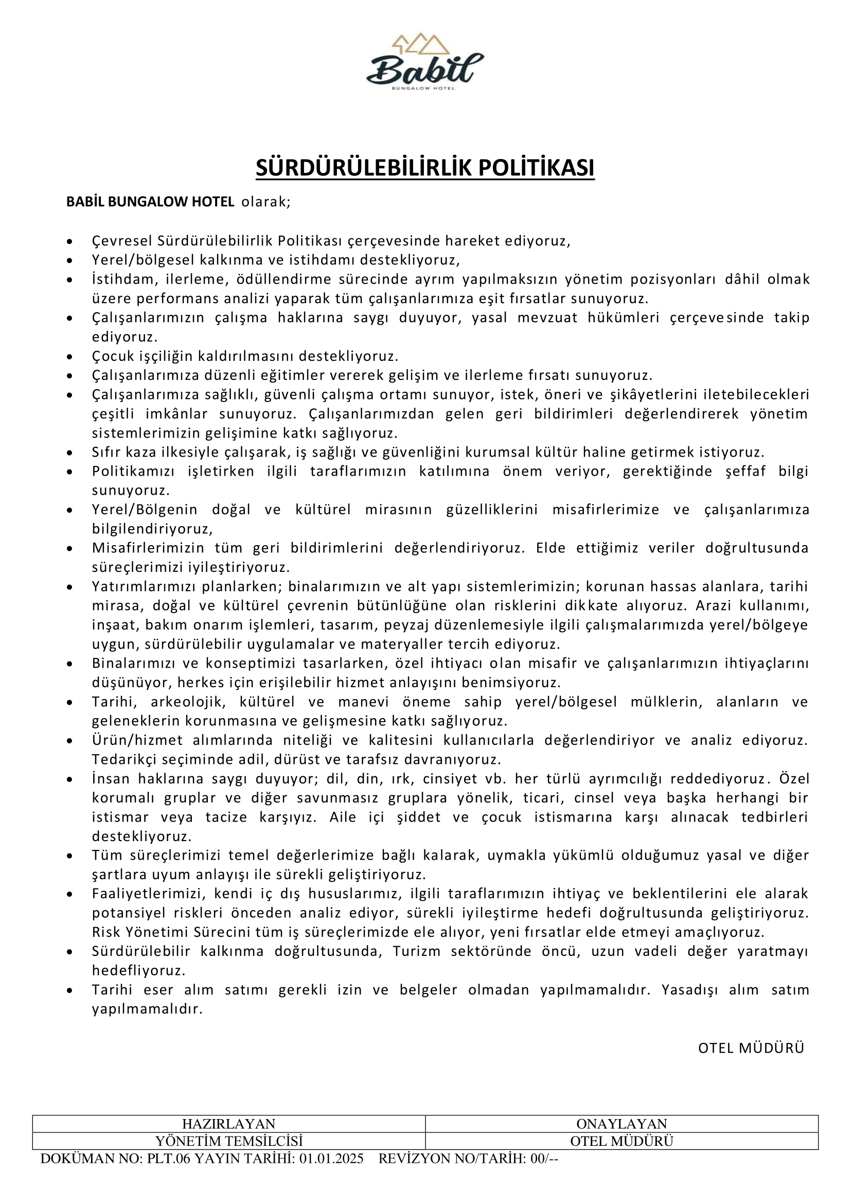 PLT.06 SÜRDÜRÜLEBİLİRLİK POLİTİKASI B